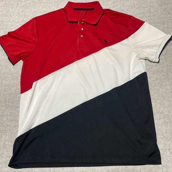 Polo Ralph Lauren Shirt Mens Red Blue White Striped Color Block Striped Stretch - Picture 1 of 10